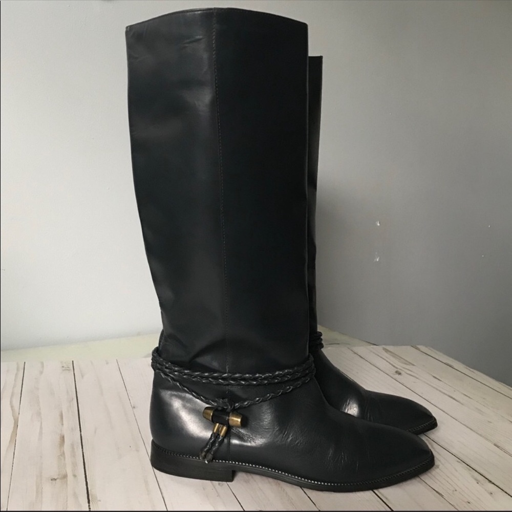 Scruples Navy blue leather riding boots.Vintage.9D
